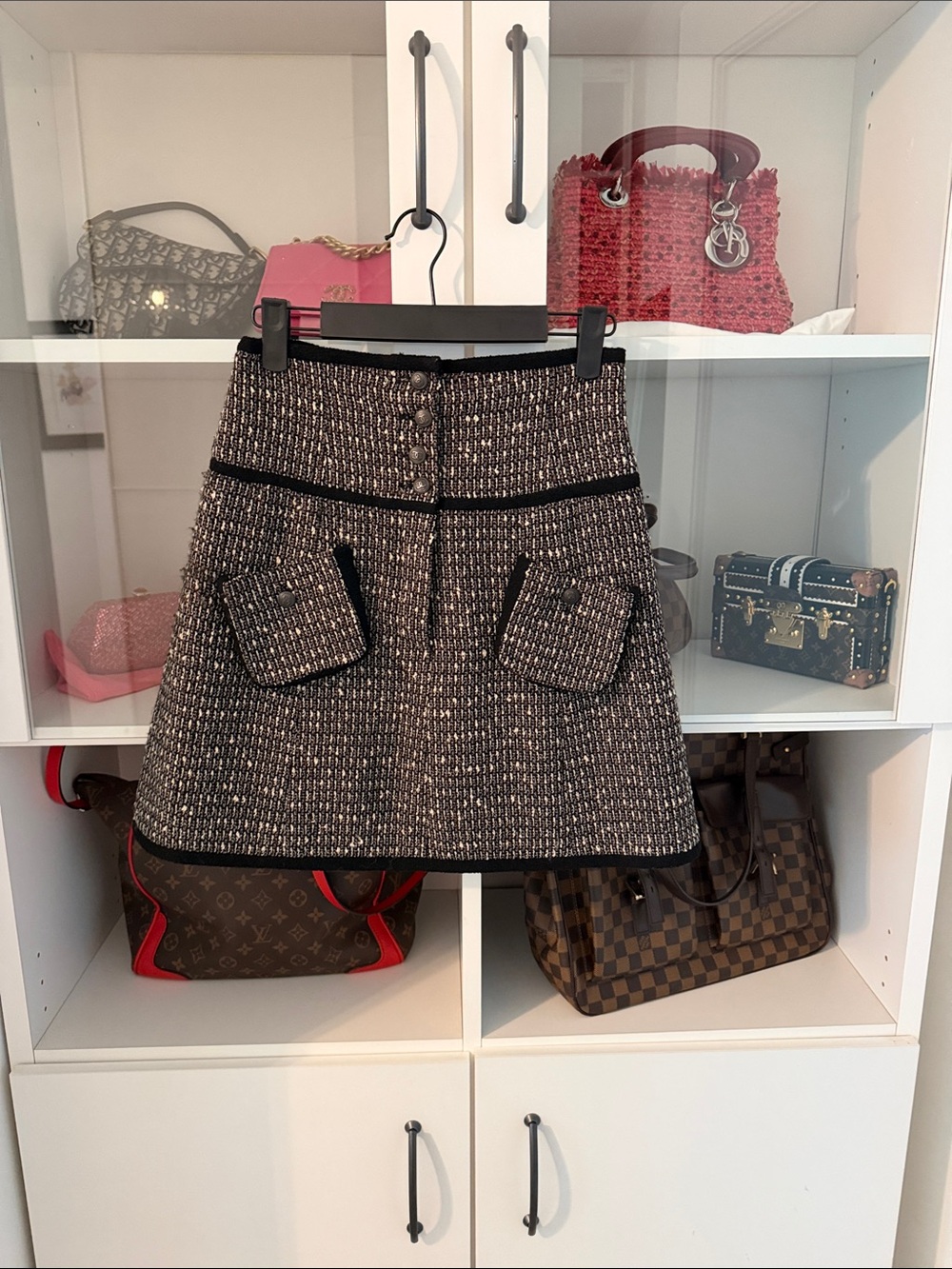 CHANEL Black and White Tweed A-Line Mini Skirt